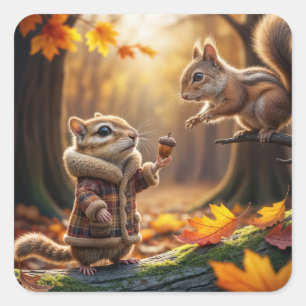 Chipmunk Encounter In an Autumn Woods Square Sticker