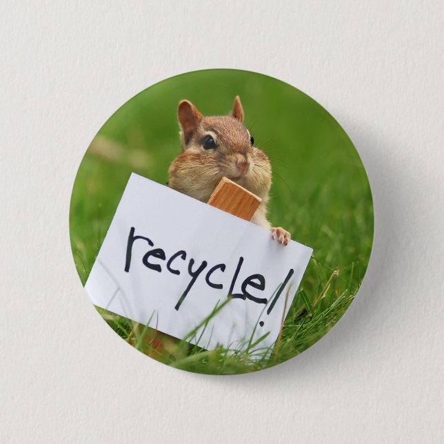 chipmunk for recycling 6 cm round badge (Front)