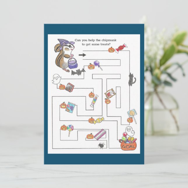 Chipmunk Halloween maze & colouring  Holiday Card (Standing Front)