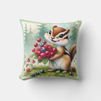 Chipmunk holding berries cushion