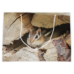 Chipmunk in a wood pile large gift bag