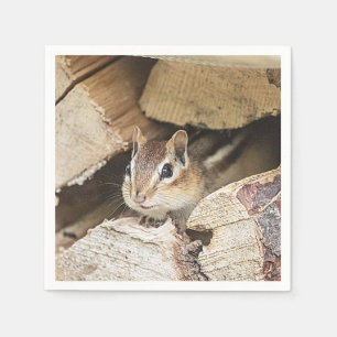 Chipmunk in a wood pile napkin