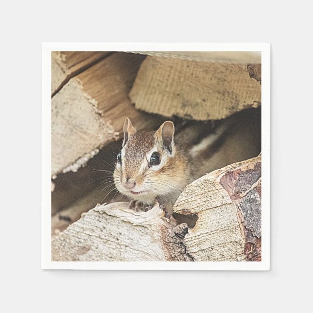 Chipmunk in a wood pile napkin (Front)
