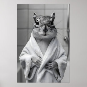 Chipmunk in Bathrobe Print, Funny Bathroom Wall Poster