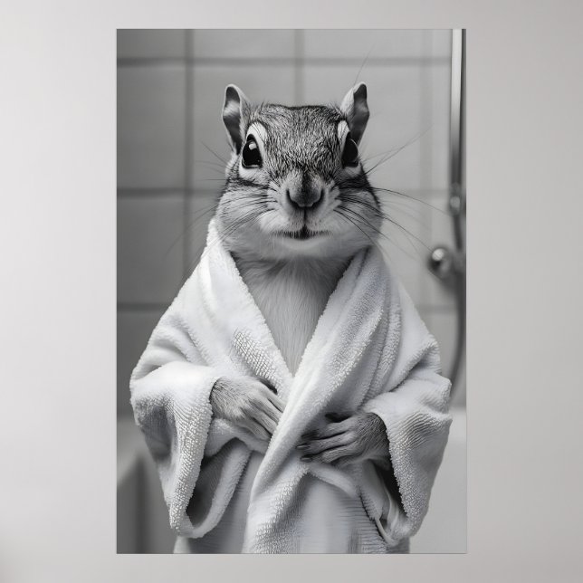 Chipmunk in Bathrobe Print, Funny Bathroom Wall Poster (Front)