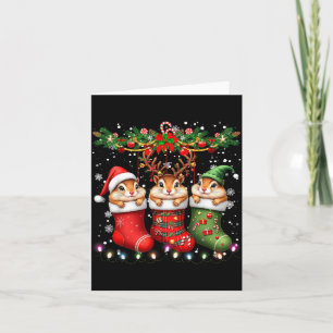 Chipmunk In Christmas Socks Lights Chipmunk Xmas  Card