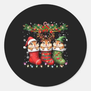 Chipmunk In Christmas Socks Lights Chipmunk Xmas Classic Round Sticker
