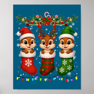 Chipmunk In Christmas Socks Lights Chipmunk Xmas L Poster