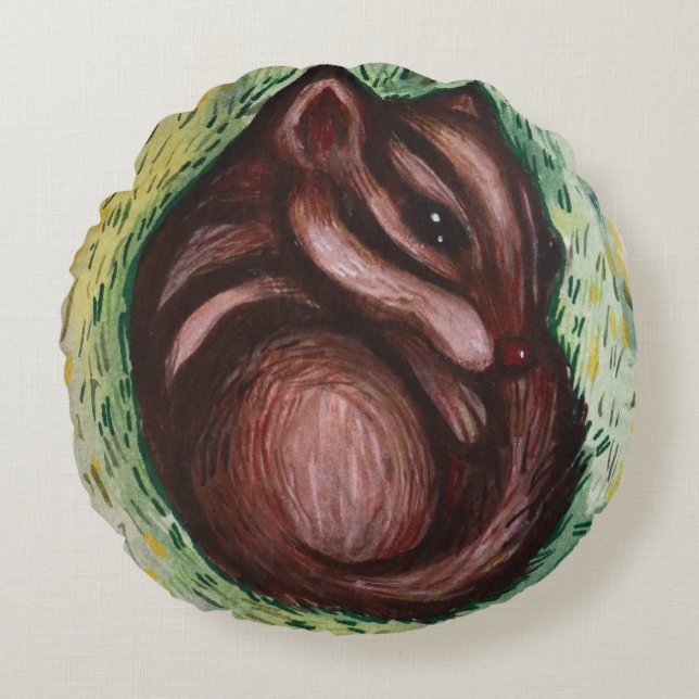 Chipmunk in Spring                                 Round Cushion (Front)