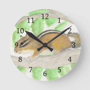 Chipmunk in the Apple Tree Round Clock