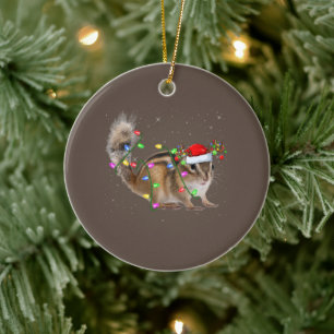 Chipmunk Lover Xmas Lighting Santa Chipmunk Xmas Ceramic Ornament