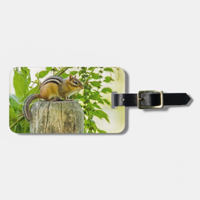 Chipmunk on a Fence Post Luggage Tag (Front Horizontal)