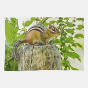 Chipmunk on a Fence Post Tea Towel
