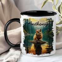 Chipmunk on Log Lake Reflection 