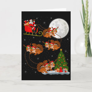 Chipmunk Santa Sleigh Flying Funny Magical Christm Card