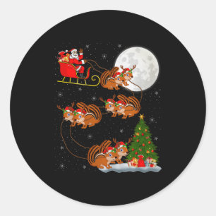 Chipmunk Santa Sleigh Flying Funny Magical Christm Classic Round Sticker