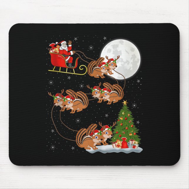 Chipmunk Santa Sleigh Flying Funny Magical Christm Mouse Pad (Front)