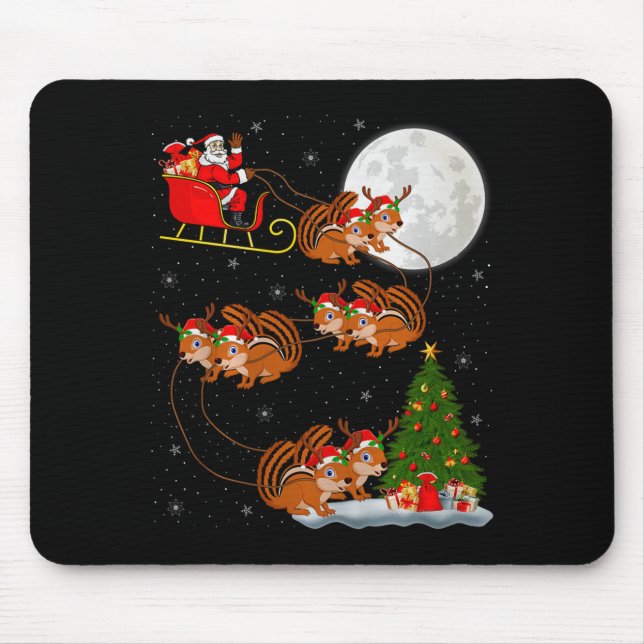 Chipmunk Santa Sleigh Flying Funny Magical Christm Mouse Pad (Front)