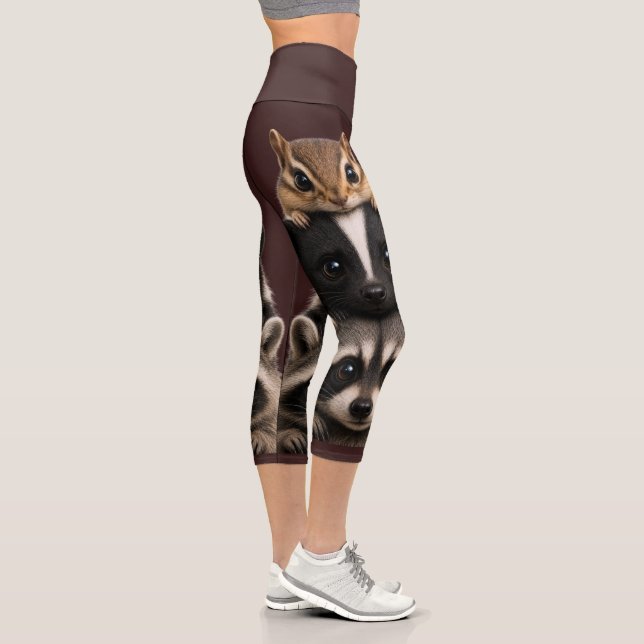 Chipmunk, Skunk & Racoon Stack Design Capri Leggings (Right)