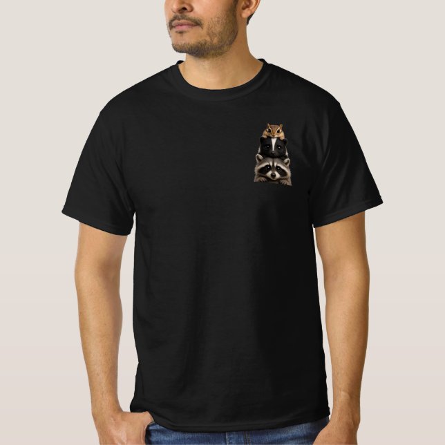 Chipmunk, Skunk & Racoon Stack Design T-Shirt (Front)