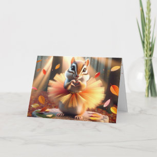 Chipmunk Wearing a Tutu On a Tree Stump Card