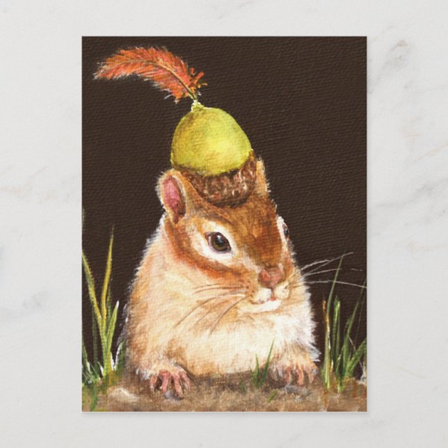 chipmunk with acorn and cardinal feather postcard (Front)