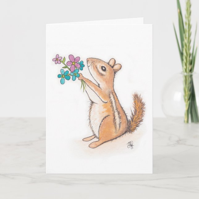Chipmunk with Flower Bouquet Mother's Day Card (Front)