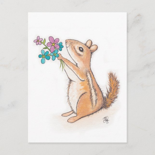 Chipmunk with Flower Bouquet Postcard (Front)