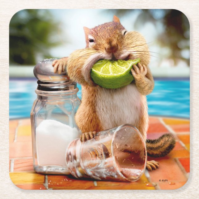 Chipmunk With Lime Square Paper Coaster (Front)