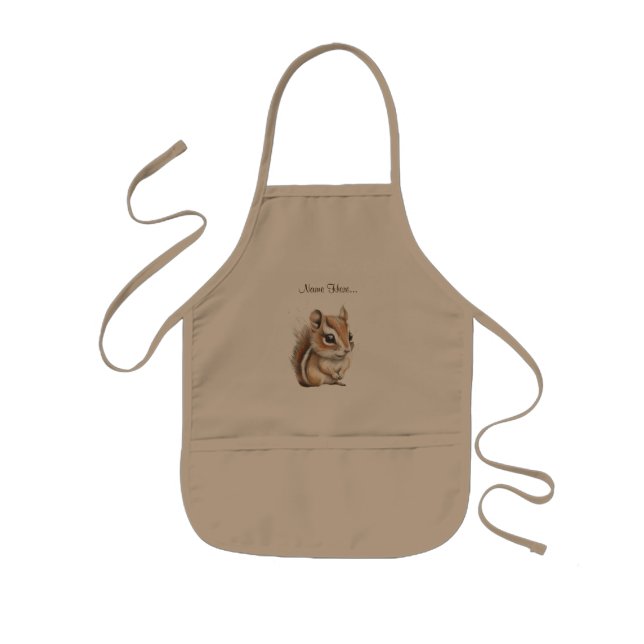 Chipmunk with Name Apron kid + adult size options (Front)