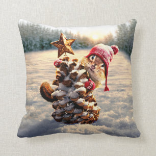 Chipmunk With Pine Cone Tree Cushion