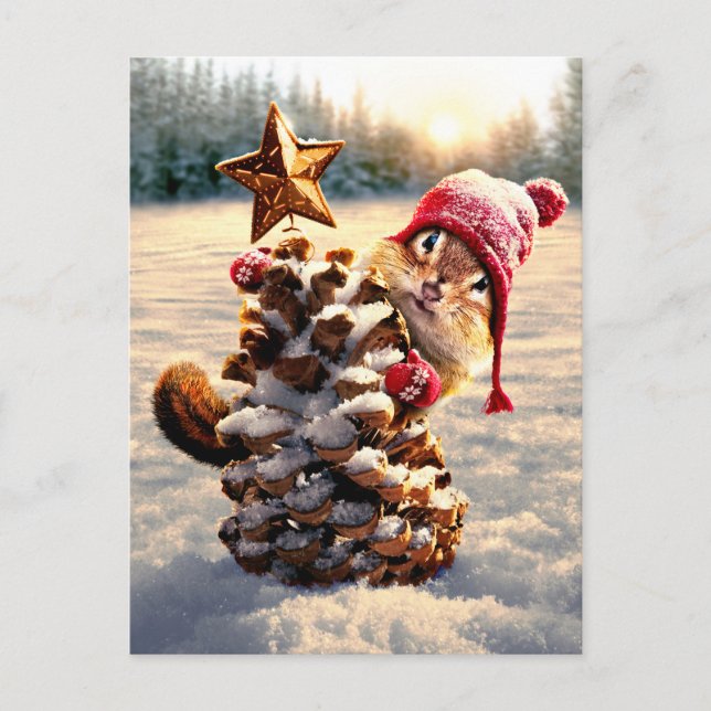 Chipmunk With Pine Cone Tree Invitation Postcard (Front)