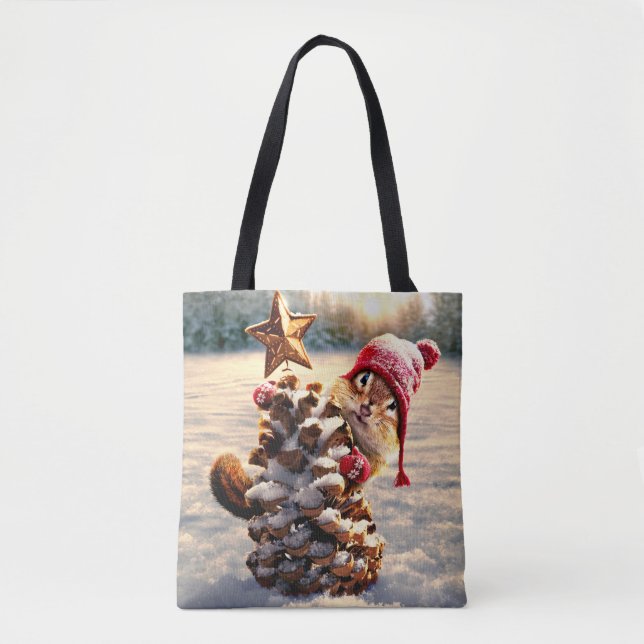 Chipmunk With Pine Cone Tree Tote Bag (Front)