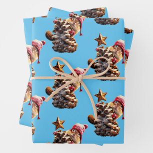 Chipmunk With Pine Cone Tree Wrapping Paper Sheet