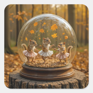 Chipmunks Dancing In a Glass Globe Square Sticker