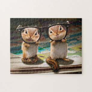 Chipmunks in Reading Glasses Jigsaw Puzzle