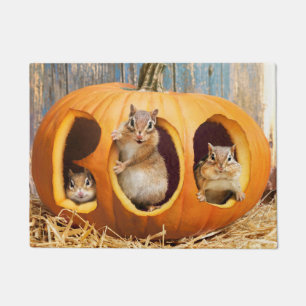 Chipmunks Inside Boo Jack-o-Lantern Doormat