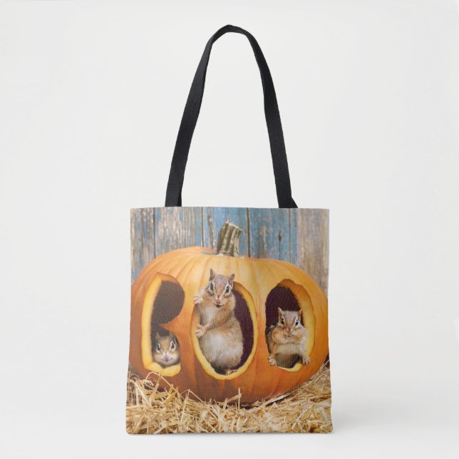 Chipmunks Inside Boo Jack-o-Lantern Tote Bag (Front)
