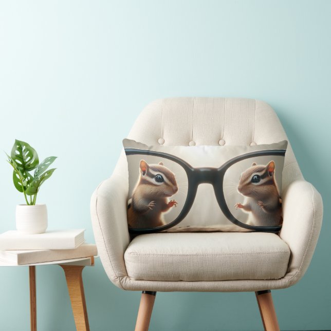 Chipmunks Peering Through Big Black Glasses  Lumbar Cushion (Chair)