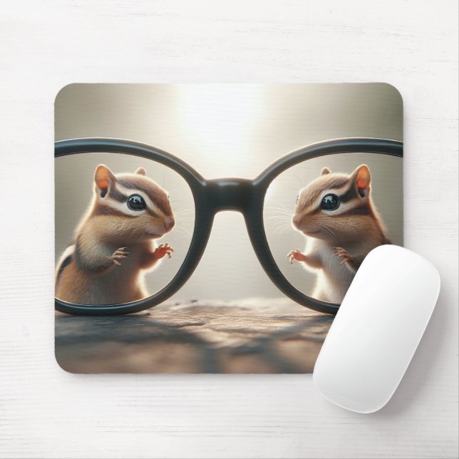 Chipmunks Peering Through Big Black Glasses  Mouse Pad (With Mouse)