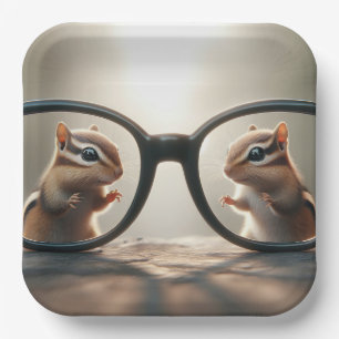 Chipmunks Peering Through Big Black Glasses Paper Plate