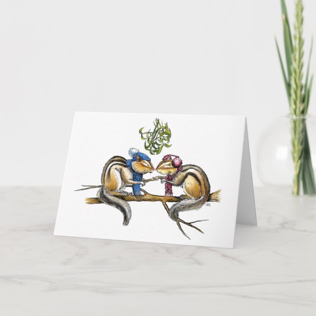 Chipmunks Under the Mistletoe - editable Card (Front)