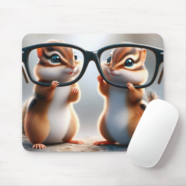 Chipmunks With Black Glasses Mouse Pad (With Mouse)