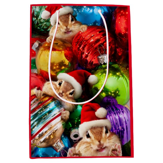 Chipmunks With Holiday Ornaments Medium Gift Bag (Front)