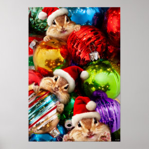 Chipmunks With Holiday Ornaments Poster