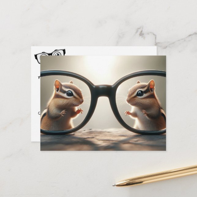 Chipmunks With Large Glasses Eye Doctor Postcard (Front/Back In Situ)
