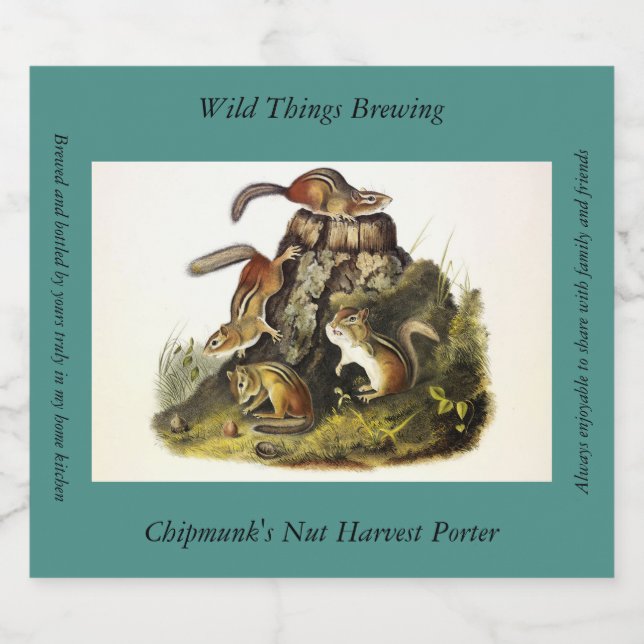 Chipping Squirrel ( Eastern Chipmunk ) by Audubon Beer Bottle Label (Single Label)