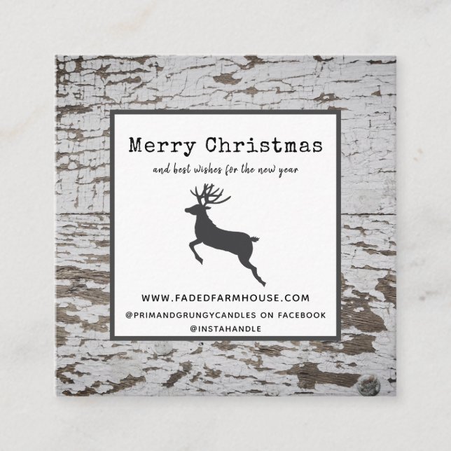 Chippy Wood Distressed Farmhouse Merry Christmas  Square Business Card (Front)