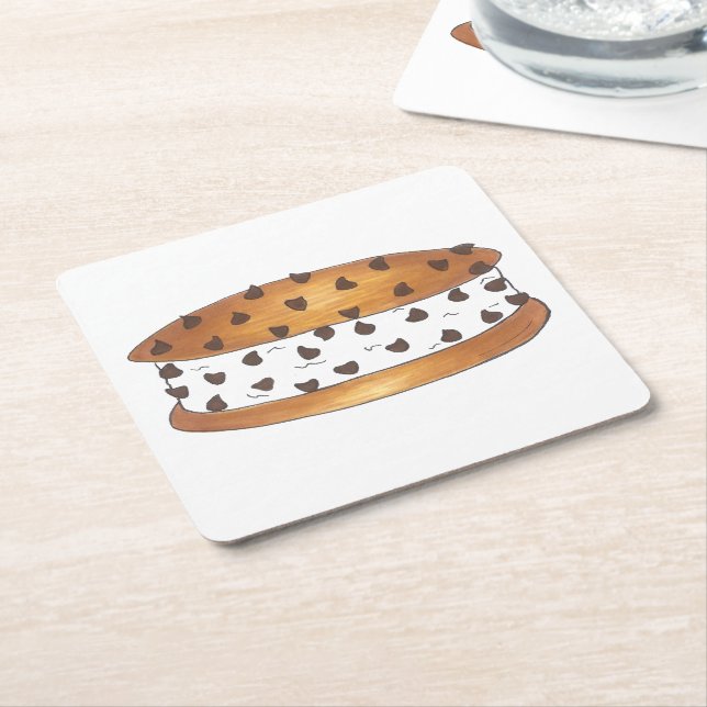 Chipwich Chocolate Chip Cookie Ice Cream Sandwich Square Paper Coaster (Angled)