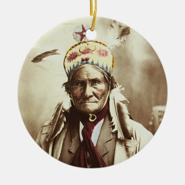 Chiricahua Apache Indian Leader Geronimo Portrait Ceramic Ornament (Front)